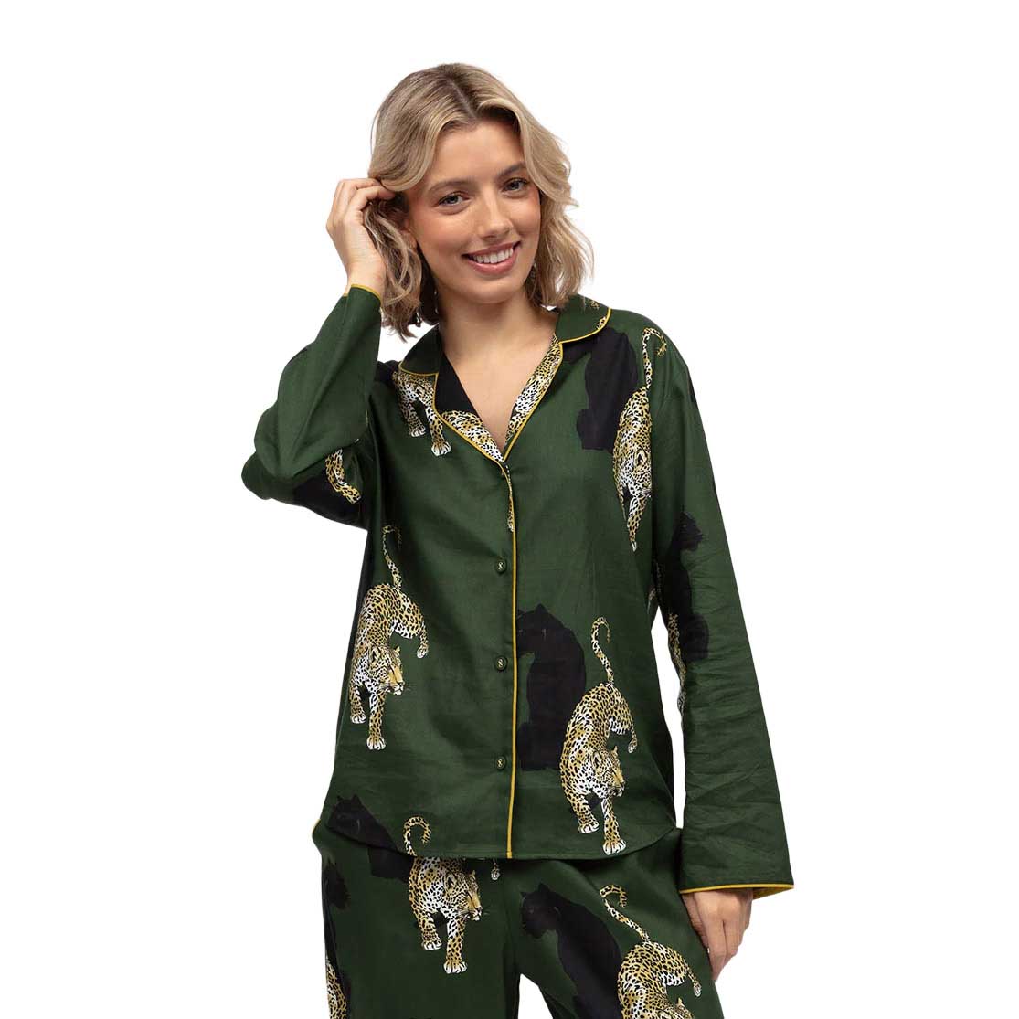 Cyberjammies Olive Leopard Print L/S Pyjama Top